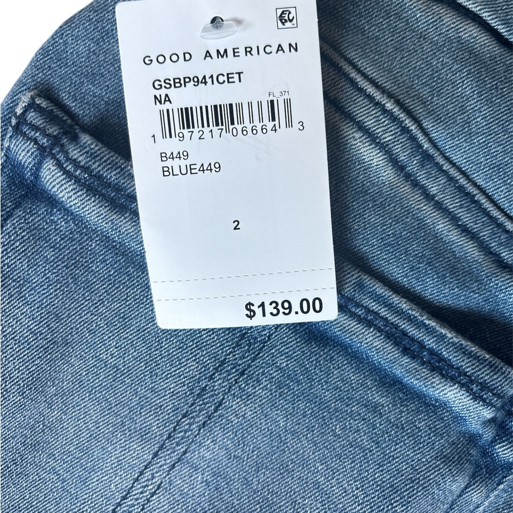 Good American Good Legs Straight Fit Mid Rise Raw Hem 27.5” Inseam Size 2/26 NWT - Picture 7 of 9